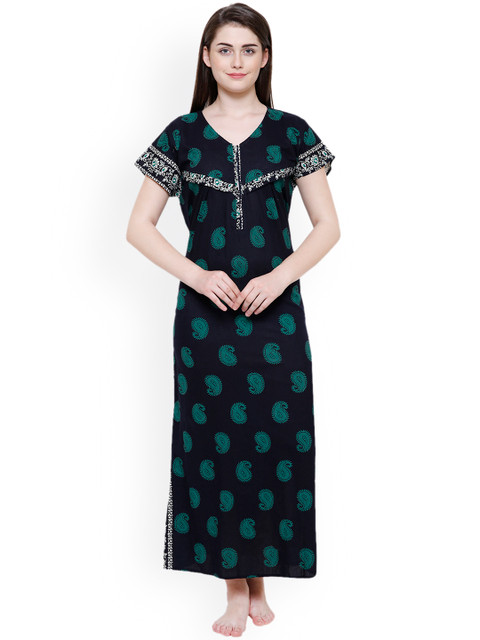 

Secret Wish Black & Green Printed Maternity Nightdress NT-E140-679