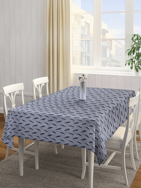 

NEUDIS Blue & White Self Design Cotton Rectangular Table Cover