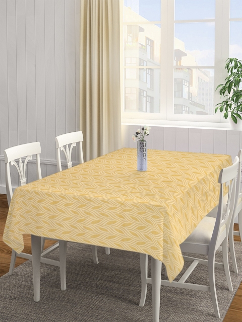 

NEUDIS Yellow & White Self Design Cotton Rectangular Table Cover
