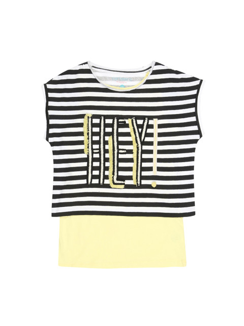 

Pantaloons Junior Girls White & Black Striped Crop Pure Cotton Top with a Tank Pure Cotton Top