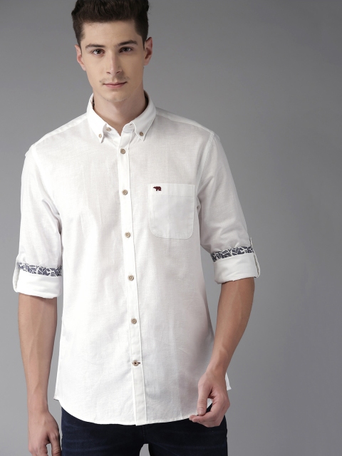 

THE BEAR HOUSE Men White Slim Fit Solid Casual Shirt