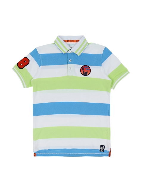 

Pantaloons Junior Boys White & Blue Striped Polo Collar T-shirt