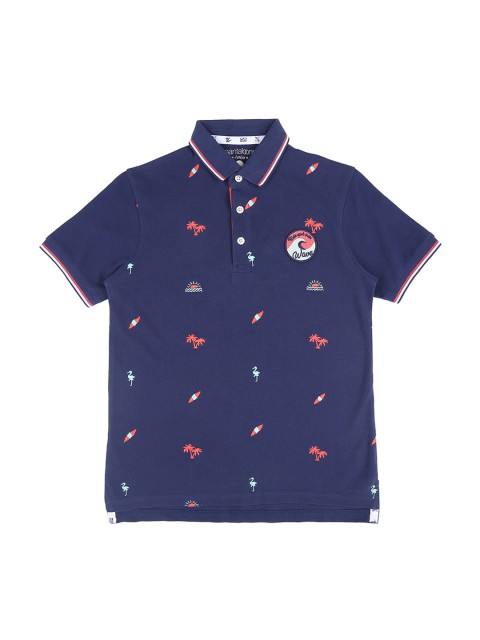 

Pantaloons Junior Boys Navy Blue Printed Polo Collar Pure Cotton T-shirt