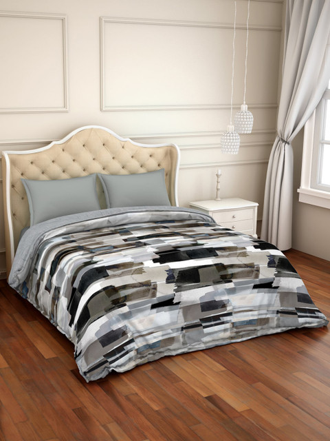 

SPACES Black & Grey Abstract AC Room 150 GSM Cotton Anti-Microbial Sustainable Double Bed Comforter