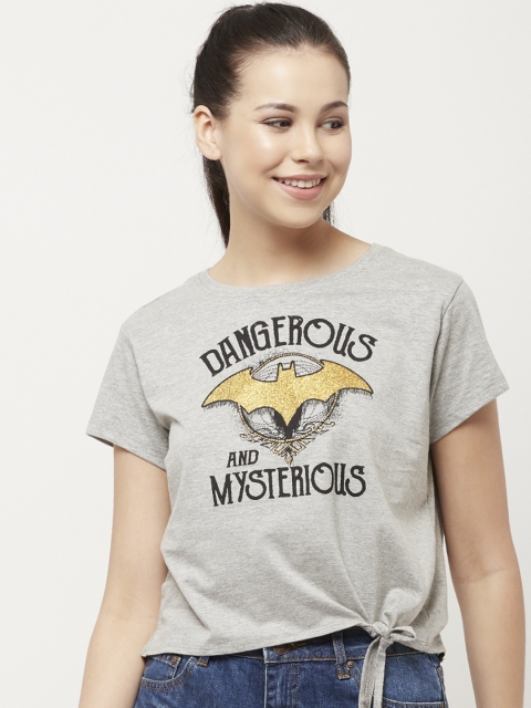 

Free Authority Women Grey Melange Batman Printed Round Neck T-Shirt