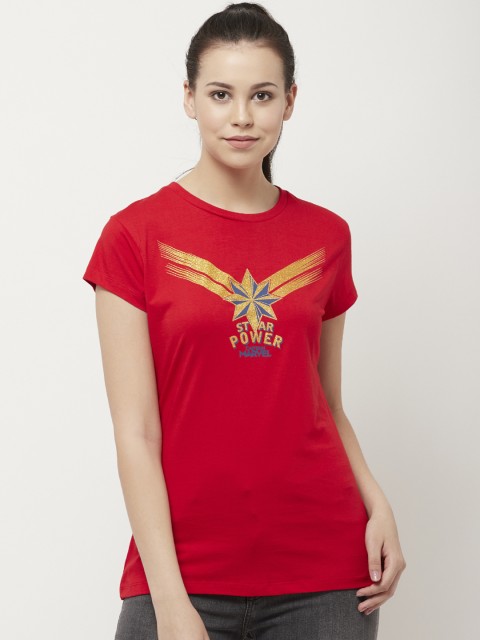 

Free Authority Women Red Marvel Printed Round Neck T-Shirt