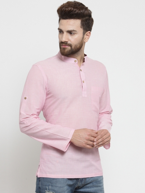 

NEUDIS Men Pink Solid Handloom Khadi Straight Kurta