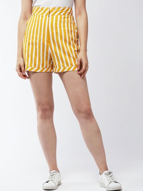 

MAGRE Women Mustard Striped Loose Fit Regular Shorts