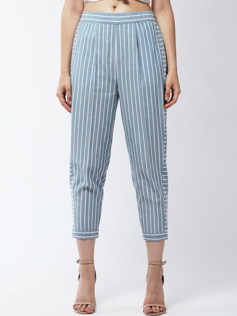 

MAGRE Women Blue Loose Fit Striped Regular Trousers