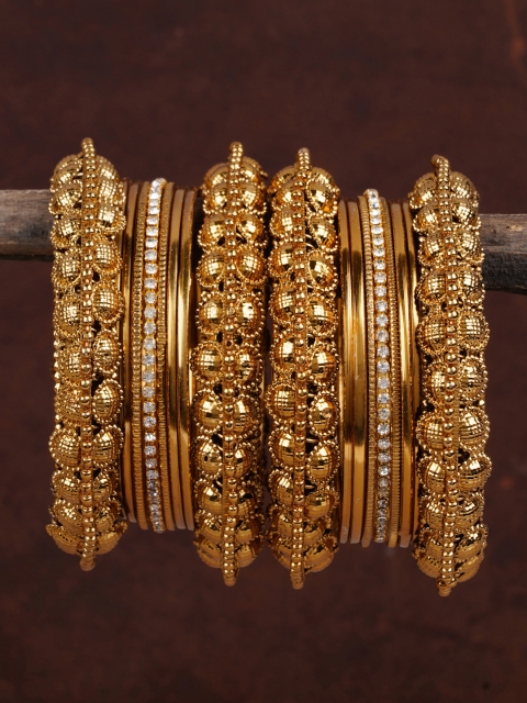 

Shining Diva Set of 14 Gold-Plated & White Stone-Studded Bangles