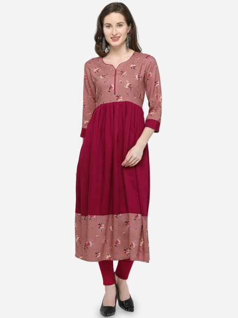 

Satrani Women Magenta & Maroon Printed A-Line Kurta