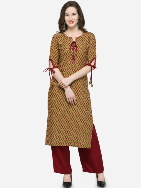 

Satrani Women Green & Maroon Printed Straight Kurta