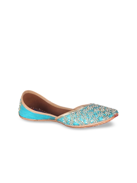 

MSC Women Turquoise Blue Embellished Mojaris