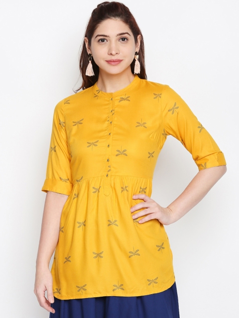 

AKKRITI BY PANTALOONS Mustard Yellow Printed Tunic