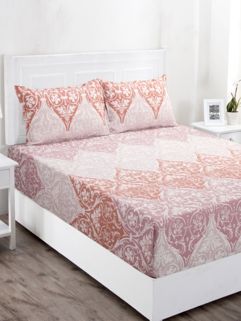 

MASPAR Red Floral 144 TC Cotton 1 Queen Bedsheet with 2 Pillow Covers