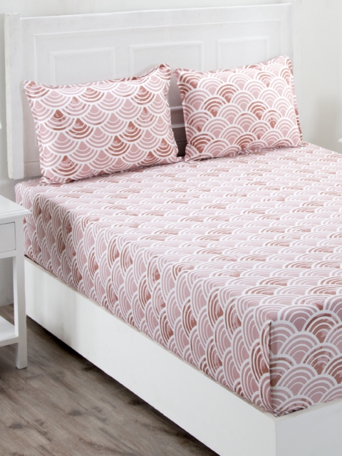 

MASPAR Pink Geometric 210 TC Cotton 1 Queen Bedsheet with 2 Pillow Covers