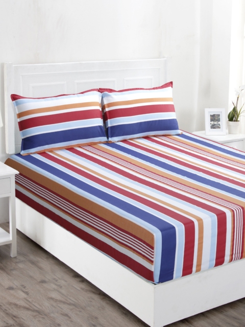 

MASPAR Multicoloured Striped 210 TC Cotton 1 Queen Bedsheet with 2 Pillow Covers, Multi