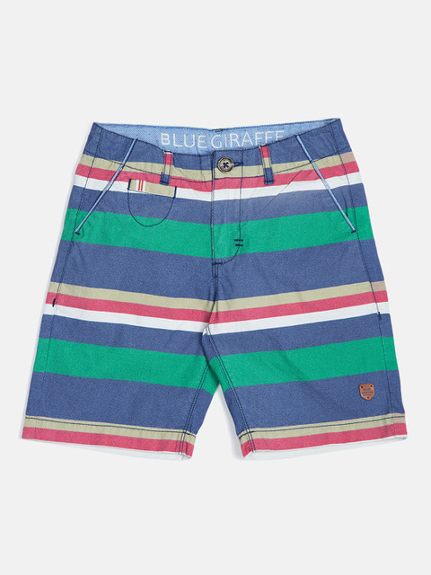 

Blue Giraffe Boys Green Striped Regular Fit Regular Shorts