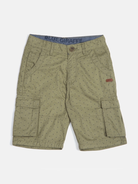 

Blue Giraffe Boys Olive Green Printed Regular Fit Regular Shorts