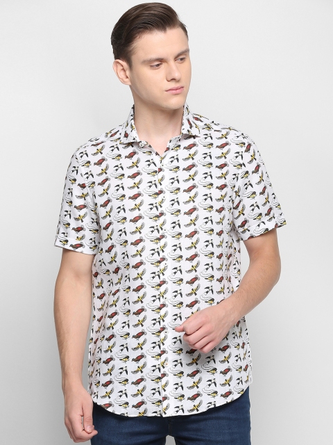

SIMON CARTER LONDON Men White Slim Fit Printed Casual Linen Shirt