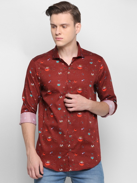 

SIMON CARTER LONDON Men Maroon Slim Fit Printed Casual Shirt