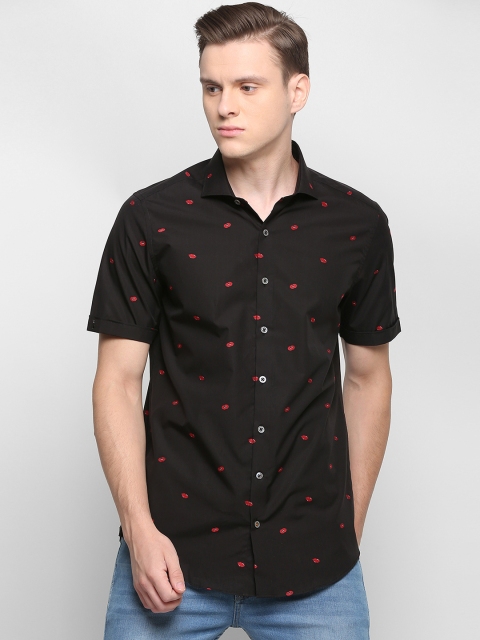 

SIMON CARTER LONDON Men Black Slim Fit Printed Casual Shirt
