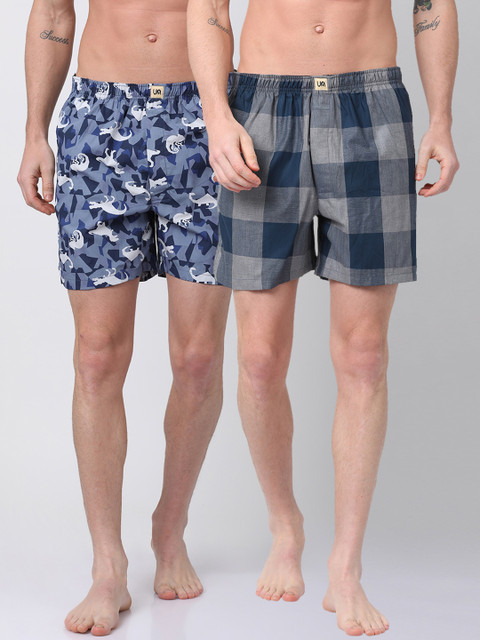 

Urban Dog Men Pack of 2 Printed Boxers UDBX124_UDBX127, Blue