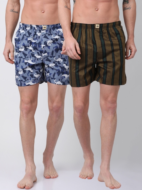 

Urban Dog Mens Pack of 2 Printed Boxers UDBX120_UDBX124, Brown