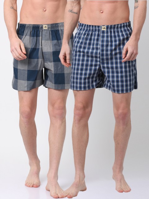

Urban Dog Men Pack of 2 Checked Boxers UDBX123_UDBX127, Navy blue