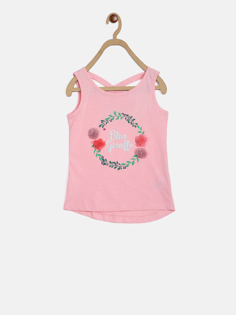 

Blue Giraffe Girls Pink Printed Scoop Neck T-shirt