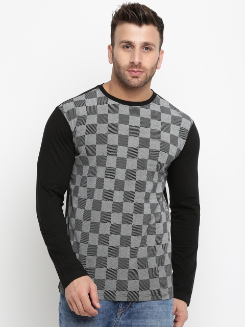 

GRITSTONES Men Black Checked Round Neck T-shirt