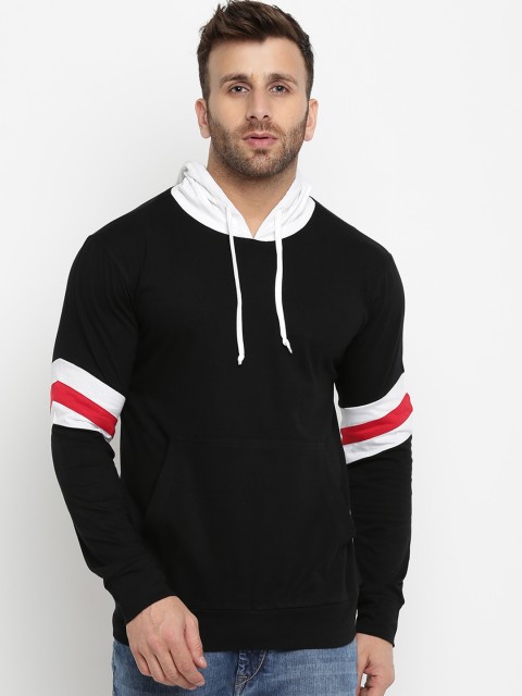 

GRITSTONES Men Black & White Solid Hooded Sweatshirt