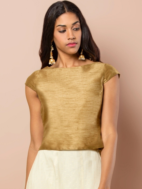 

INDYA Women Gold-Toned Solid Cap Sleeve Top