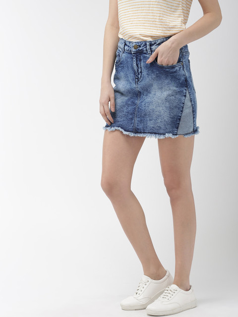 

Mast & Harbour Women Blue Washed Denim Mini Skirt