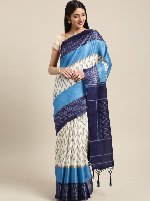 

Ishin Women Blue & White Poly Silk Printed Saree