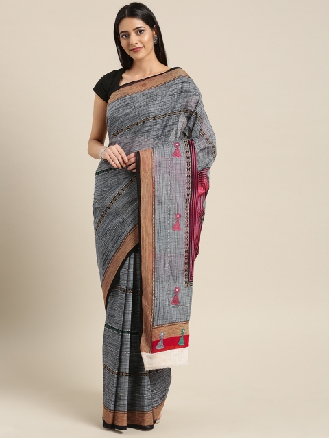 

Ishin Pink & Grey Pure Cotton Printed Saree
