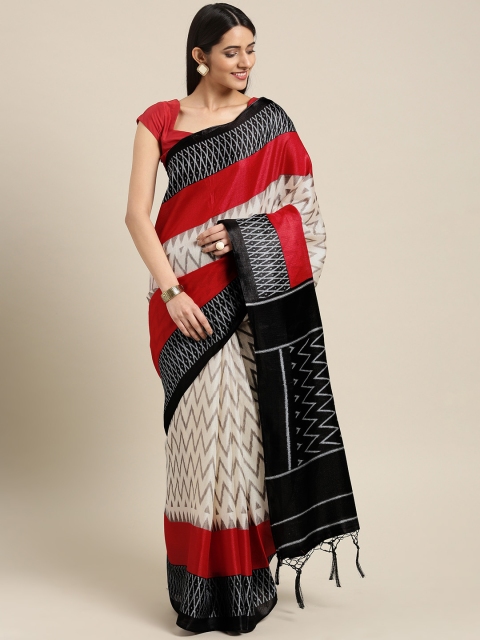 

Ishin Red & White Poly Silk Printed Saree