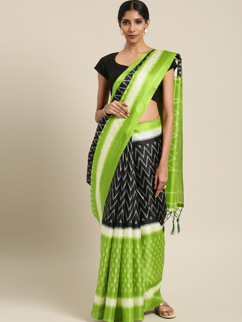 

Ishin Green & Black Poly Silk Printed Saree