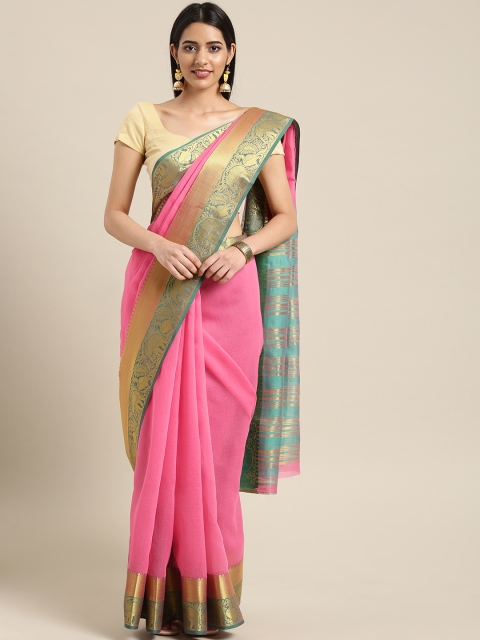 

Ishin Pink Solid Chanderi Saree