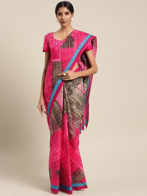 

Ishin Pink & Blue Pure Cotton Printed Saree
