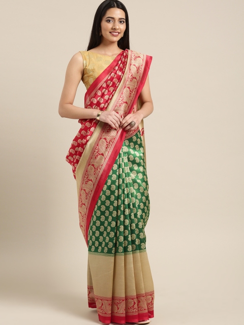 

Ishin Red & Green Printed Poly Silk Saree