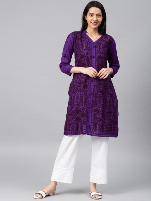 

Saadgi Women Purple Embroidered Straight Kurta