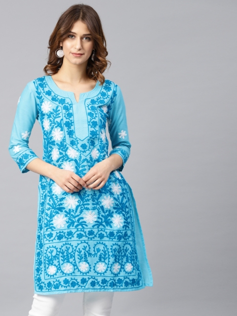 

Saadgi Women Blue Embroidered Straight Kurta