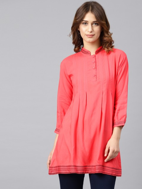 

Saadgi Women Peach-Coloured Foil Printed Kurti