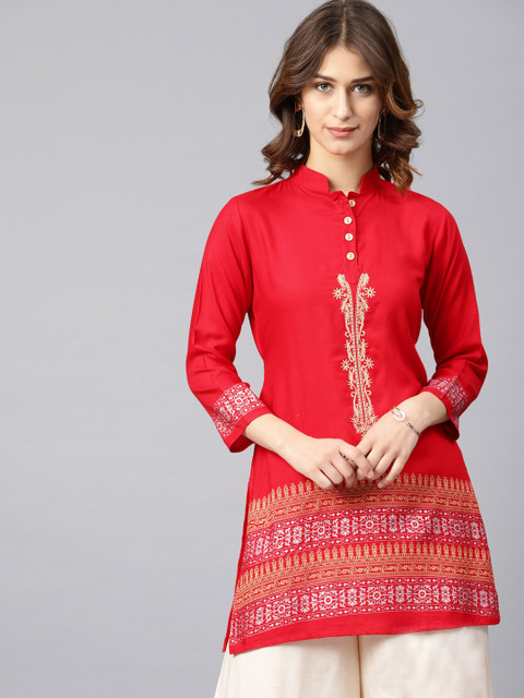 

Saadgi Women Red Printed A-Line Kurta