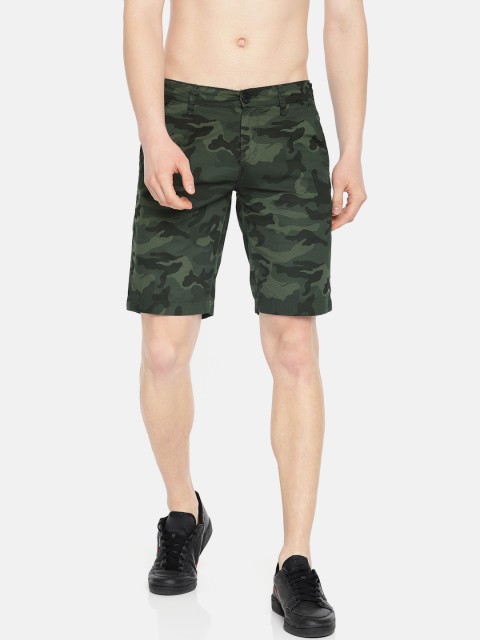 

Moda Rapido Men Olive Green Camouflage Printed Slim Fit Shorts