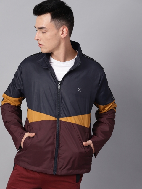 

HRX by Hrithik Roshan Men Navy Blue & Maroon Colourblocked Sporty Jacket