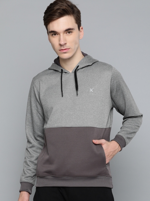 

HRX by Hrithik Roshan Men Grey Colourblocked Training Rapid Dry Hooded Sweatshirt