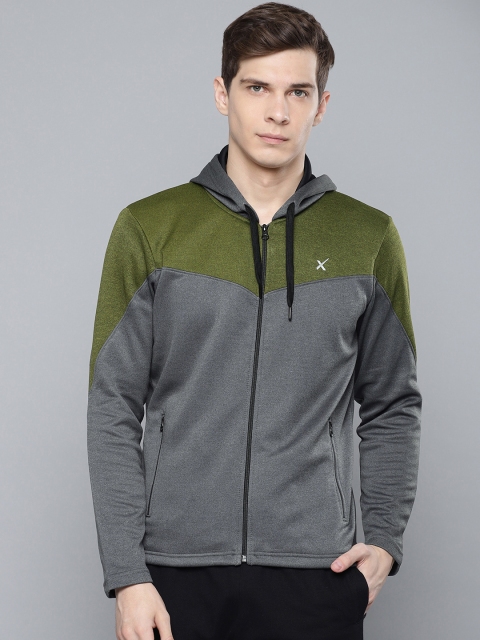 

HRX by Hrithik Roshan Men Grey & Olive Green Colourblocked Training Rapid dry Sweatshirt