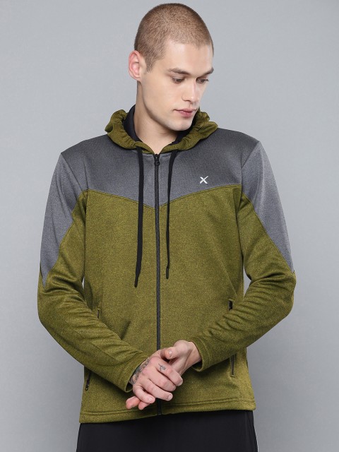 

HRX by Hrithik Roshan Men Olive Green & Grey Colourblocked Training Rapid dry Sweatshirt